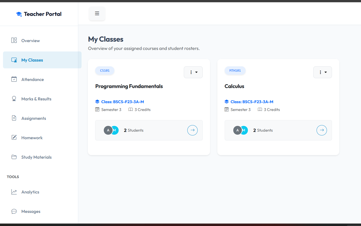 Teacher Can See Classess,students,course Allocate